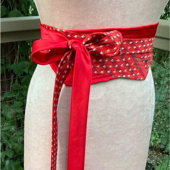 Blue red safari giraffe animals obi style upcycled wrap silk ties belt OS - Picture 15 of 15